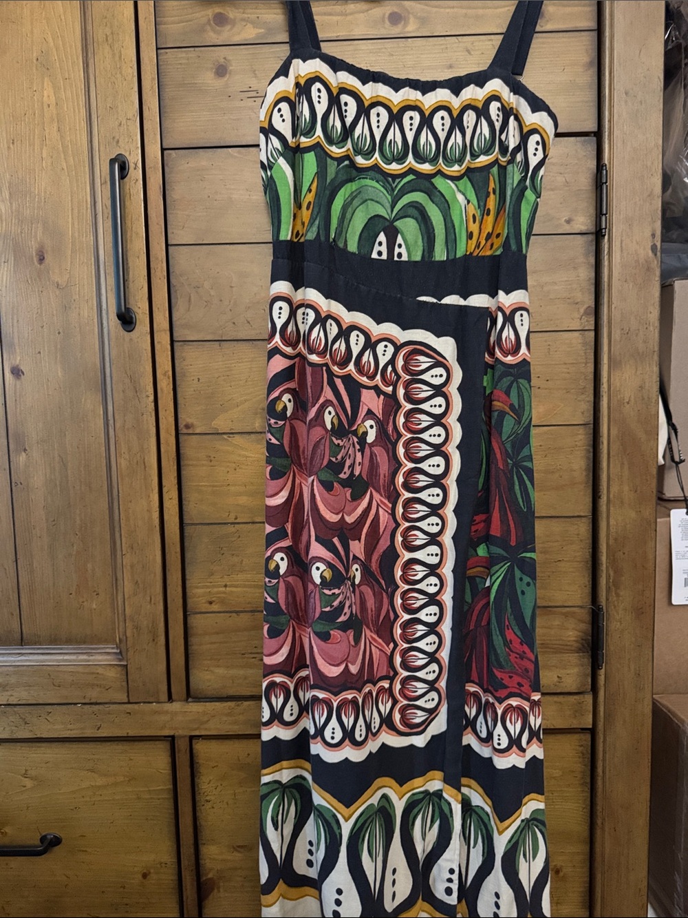 FARM Rio Black Maxi Skirt with Green, Pink and Yellow Print